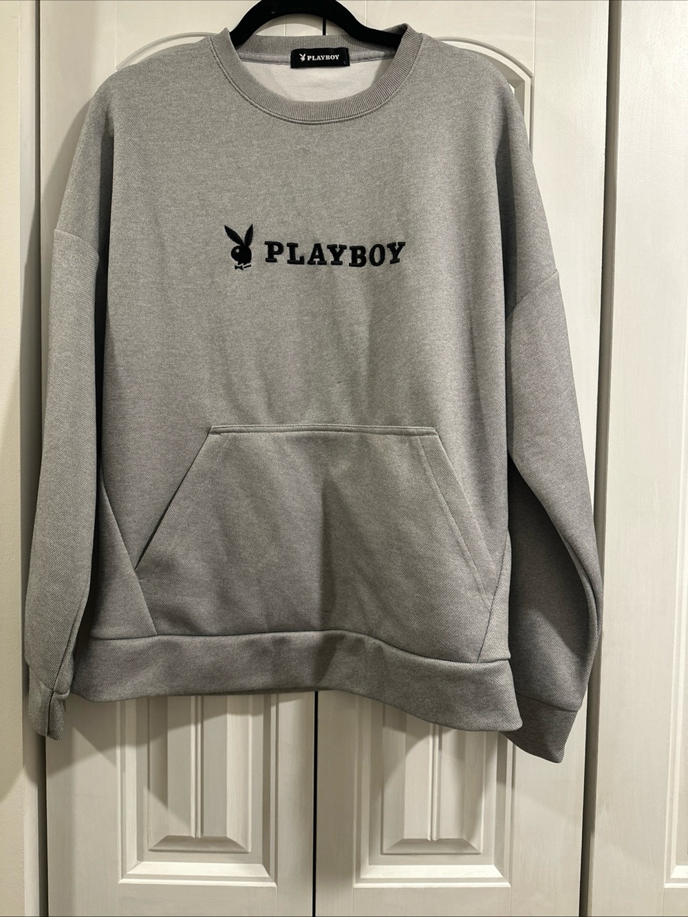 Playboy Gray Crewneck Sweatshirt Embroidered Bunny Logo Size L Japanese License